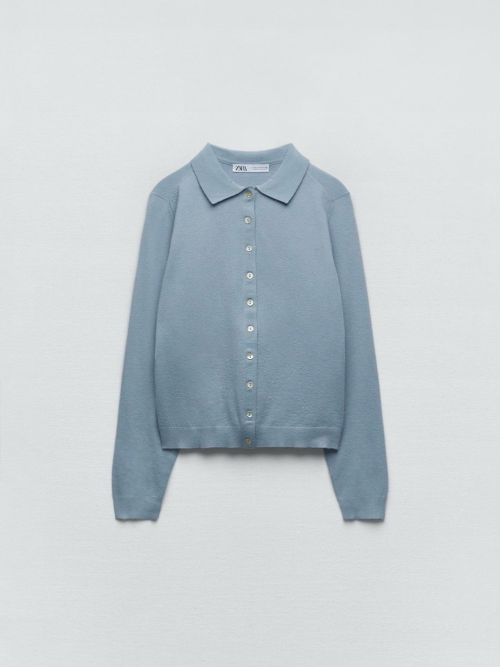 Zara Dusty Blue Knit Polo Cardigan